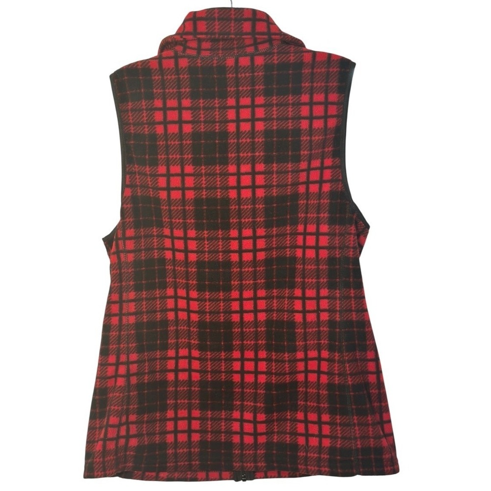 Chaps Fleece Vest Women Red Black Plaid Full Zip Stand Collar Gorpcore Fall M - Picture 2 of 4